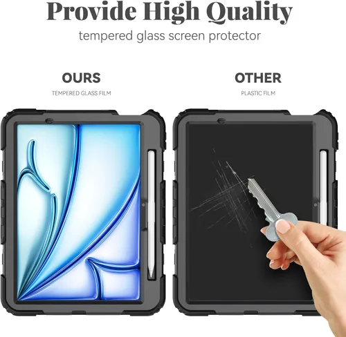 Miniatura 3 de BLOSOMEET Funda para iPad Air de 11 pulgadas M3 2025 y M2 2024 con protector de pantalla de vidrio templado y soporte para lápiz, funda para iPad