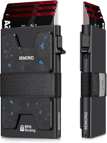 Miniatura 85 de Cartera delgada de aluminio para hombre, placa trasera expandible duradera, bloqueo RFID, billetera desplegable de metal minimalista, con capacidad