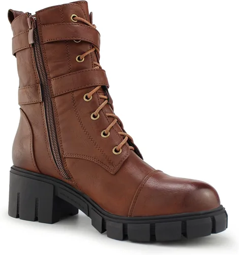 Miniatura 2 de Tobfis Botas de combate para mujer con hebilla lateral y tacón grueso, Negro, 0