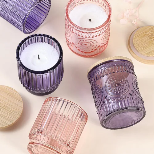 Miniatura 6 de Paquete de 8 tarros de vela de vidrio morado de 7 onzas para hacer velas, suministros vacíos para hacer velas, recipientes de velas con tapas