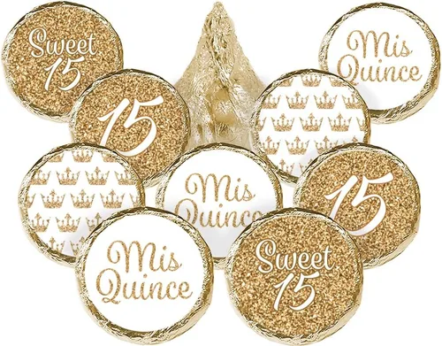 Etiquetas de recuerdo de fiesta de quinceañera, blanco y dorado - 180 pegatinas