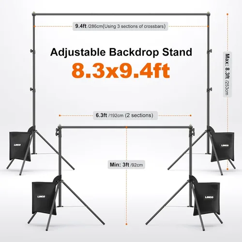 Miniatura 3 de LINCO Kit de soporte de fondo para fiestas, 10 x 7 pies, ajustable, para estudio de fotografía, sistema de soporte de fondo fotográfico