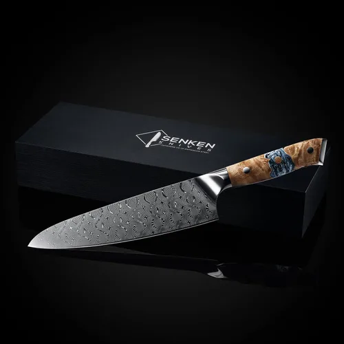 Miniatura 7 de SENKEN "Tenjin" Cuchillo de chef japonés VG10 de acero Damasco de 8 pulgadas, hoja de acero de Damasco de polvo de 110 capas, patrón de hoja