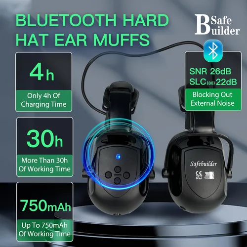 Miniatura 5 de Casco de seguridad SAFEBUILDER con visera, orejeras Bluetooth SNR 26dB, sombrero duro con viseras, orejeras montadas, sombreros duros ventilados