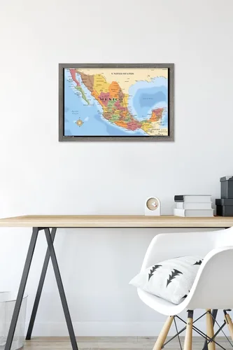 Miniatura 6 de Trends International Map - Póster de pared de México, 14.725" x 22.375", versión con marco de madera de granero