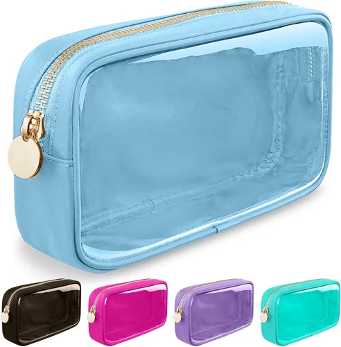 izuzta Bolsa de maquillaje pequeña de nylon, linda bolsa de cosméticos mini, bolsa de mano preppy, bolsa con cremallera, Azul, Chico 2-Azul