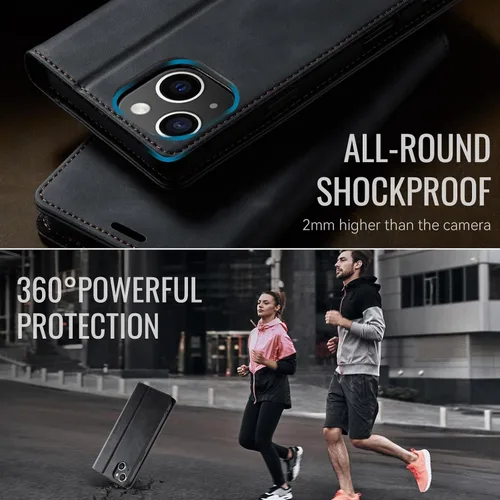 Miniatura 7 de Funda tipo cartera para iPhone 14 Plus, de piel, con tarjetero y soporte, cierre magnético, bloqueo RFID, TPU a prueba de golpes, compatible
