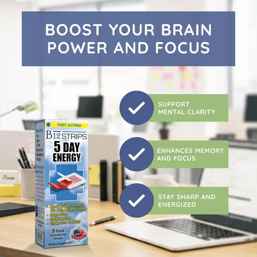 Miniatura 3 de Essential Source Tiras de energía sublinguales de vitamina B12 de metilcobalamina de 2,000 mcg Biotina, B6, 5-MTHF L-metilfolato Vitaminas B12