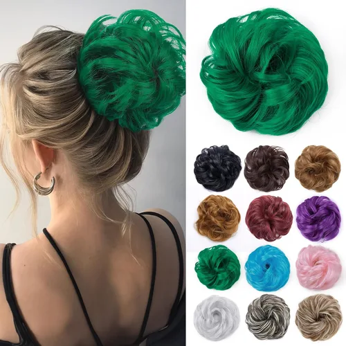 Miniatura 41 de Benehair Moño desordenado, pieza de pelo recogido para mujer, esponjoso, ondulado, moño con dona, moño sintético con banda elástica de goma