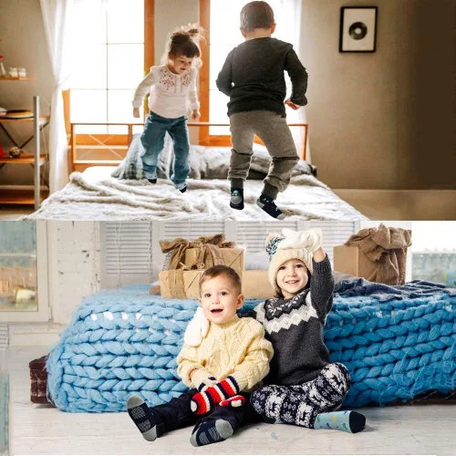 Miniatura 4 de Tphon Calcetines para niños pequeños con empuñaduras, 12 pares de calcetines antideslizantes de algodón para niños y niñas de 1 a 7 años