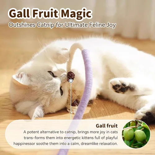 Miniatura 4 de Juguetes para gatos de interior, cuerdas para masticar 3 piezas y palo de vid plateada, 1 pieza con fruta de la agalla, hierba gatera recargable