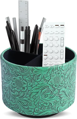 Miniatura 13 de lizimandu Organizador Redondo de Cuero para Suministros de Arte, Soporte para Control Remoto, Rotación de 360 Grados, Soporte Multifuncional