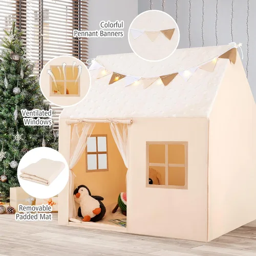 Miniatura 5 de Costzon Tienda de campaña para niños con alfombrilla acolchada, castillo para niños pequeños con cuerda ligera, tela que brilla en la oscuridad