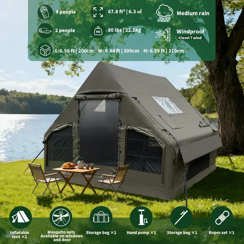 Miniatura 3 de Tienda de campaña inflable de lujo grande, resistente al viento y a la lluvia, interior de 12 ㎡, refugio para 2 a 10 personas, configuración rápida