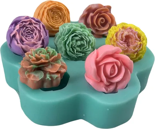 Molde de silicona de siete rosas pequeñas para hacer jabón, flores, chocolate, pastel, gelatina de hielo, azúcar, fondant, molde de cera de vela,