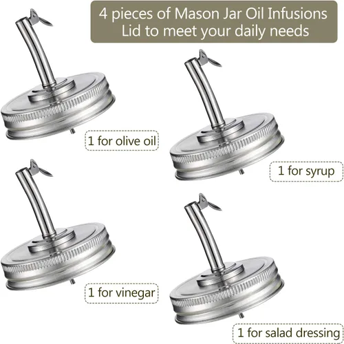 Miniatura 2 de Blulu 4 tapas de boquilla para tarro Mason de boca regular de 2.75 pulgadas, tapa de boquilla de aceite con tapas