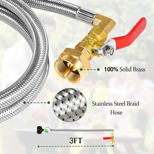 Miniatura 5 de Adaptador de Tanque de Propano para Tanques de 1 lb, Adaptador de Recarga de Tanque de Propano Mejorado de 3 PIES/36 pulgadas Manguera de Acero