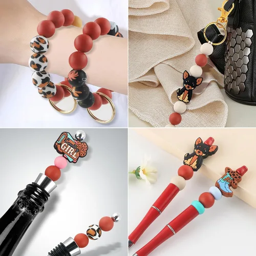 Miniatura 4 de Sunrony 70 cuentas de silicona para hacer collares, cuentas redondas de silicona a granel de 0.59 pulgadas para bolígrafos (rojo marrón)