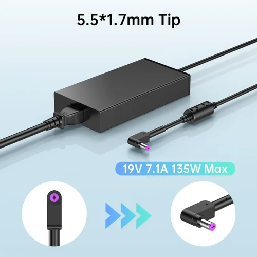 Miniatura 2 de Cargador de 135 W para Acer Nitro 5 V15 V16 PA-1131-16 PA-1131-26 Compatible Nitro Gaming AN515, ANV15-41, ANV15-51, ANV16-72, 19V 7.1A, AC