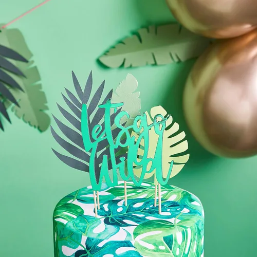 Miniatura 5 de LaVenty Decoración de pastel de hojas tropicales brillantes para decoración de pastel de boda tropical, decoración de pastel de hoja de palma