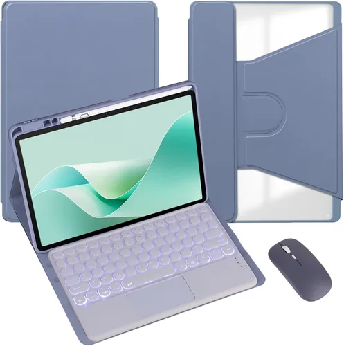 Miniatura 19 de Funda para tableta Samsung Galaxy Tab A8 de 10.5 pulgadas, teclado redondo inalámbrico desmontable Bluetooth, cubierta trasera transparente