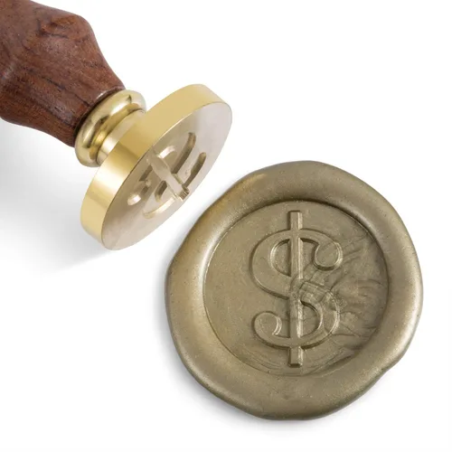 Mceal Sello de cera, cabeza de latón con mango de palisandro, 1.2"(30mm) de diámetro, (signo de dólar)