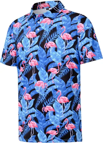 APTRO Camisas tipo polo de manga corta para hombre que absorben la humedad, hawaiana, tropical, elástica, para golf