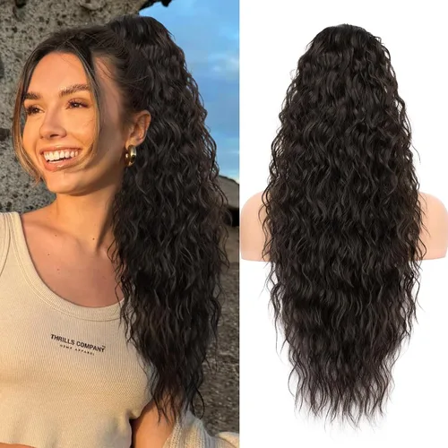 Miniatura 47 de KooKaStyle Extensión de cola de caballo con cordón de 26 pulgadas (66 cm) para mujeres, extensiones de cabello sintético rizado largo para uso