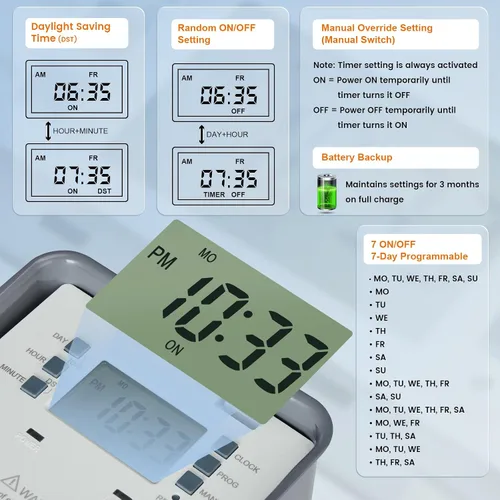 Miniatura 3 de SURAIELEC Temporizador para alberca, temporizador digital de 7 días y 24 horas para bomba de piscina, 40 AMP de servicio pesado, 120/240/277 VAC