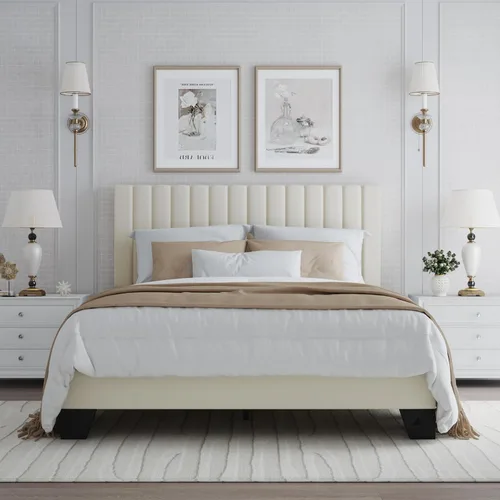 Miniatura 10 de Marco de Cama Tamaño Twin con Cabecera Capitonada Ajustable – Cama de Plataforma Tapizada en Terciopelo, Marco Resistente y Listones, No Necesita