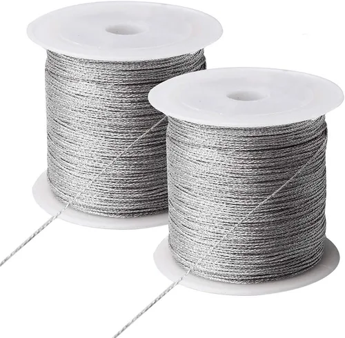 Miniatura 10 de Pengxiaomei Cuerda metálica dorada de 218 yardas/656 pies, cuerda de hilo dorado de 2 bobinas para hacer pulseras, hilo de fabricación de joyas