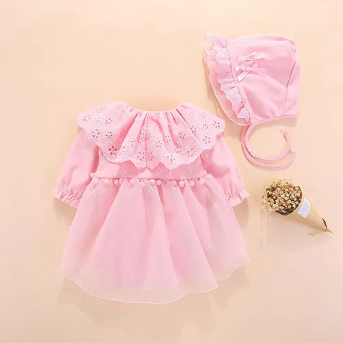 Miniatura 48 de Vestido de otoño de manga larga para niña pequeña, vestido de encaje con flores, boda, primer cumpleaños, bautizo, vestido con sombrero