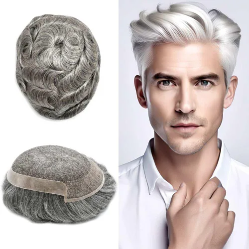 Miniatura 35 de Toupee Hair System For Men Real Human Hair Swiss Lace Mens Toupee Men Hair Replacement System Natural Hairline Mens Hairpieces 6X8"-80% light