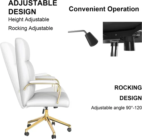 Miniatura 7 de MUZII Silla de oficina blanca con brazos, silla de oficina ejecutiva de respaldo alto grande y alta, silla de escritorio de oficina de piel