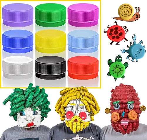 Miniatura 3 de Motbach 200 tapas de botellas de plástico para manualidades, protección del medio ambiente y desarrollo de la inteligencia de los niños