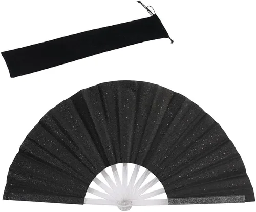 Miniatura 9 de HeyToo Ventilador de mano plegable grande y brillante para fiesta, club nocturno, festival, Halloween, accesorios de traje de 13 pulgadas, azul