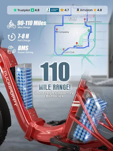 Miniatura 2 de PUCKIPUPPY Triciclo eléctrico de doble batería con rango alto de 110 millas, triciclo de clase de recogida de motor pico de 960 W, capacidad