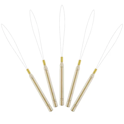 Miniatura 5 de Chinco Paquete de 10 herramientas de gancho de madera para extensión de cabello, herramienta de gancho para tirar y dispositivo de cuentas