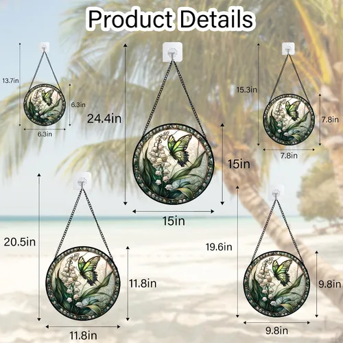 Miniatura 8 de DASTOLL Colgante de vidrio emplomado para ventana, diseño de lirio del valle, mariposa, atrapasol para puertas, hogar, atrapasoles decoración