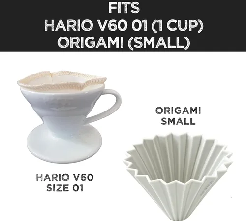 Miniatura 2 de Filtros reutilizables de algodón orgánico para Hario V60 y Origami Style Pourover filtros de café, taza de cerámica, vidrio, gotero de plástico