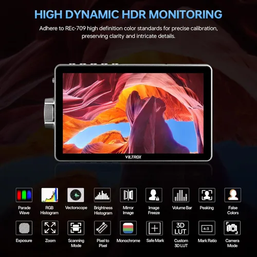Miniatura 3 de VILTROX DC-A1 Monitor de Cámara de 2800 Nit, monitor de campo de cámara táctil IPS HD de 7 pulgadas 1920x1080 con entrada/salida HDMI 4K 2.0, LUT