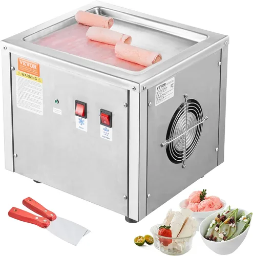 Miniatura 13 de VEVOR Máquina de helado frito, 12.6" x 8.5", 120 W, máquina para hacer rollos de helado salteado con compresor y 2 raspadores, para hacer rollos