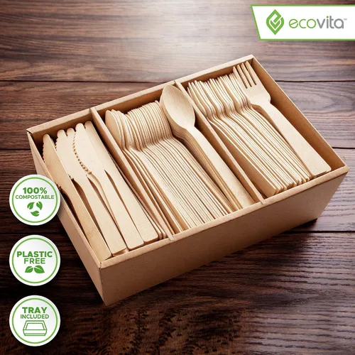 Miniatura 2 de Juego combinado de 380 utensilios desechables compostables grandes (7 pulgadas) ecológicos, duraderos y sin árboles, alternativa a los cubiertos