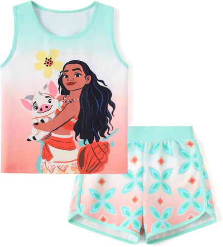 Miniatura 12 de Disney Stitch, Frozen, Minnie Mouse, Princesa, Winnie Tank Top+Shorts Dolphin para niñas, conjunto deportivo de entrenamiento de verano