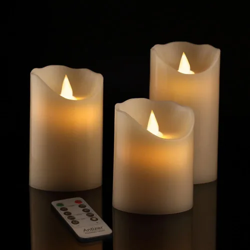 Miniatura 6 de antizer Velas LED sin llama de 4, 5, 6 pulgadas, juego de 3 pilares de cera real sin goteo que incluye llamas realistas y control remoto de 10