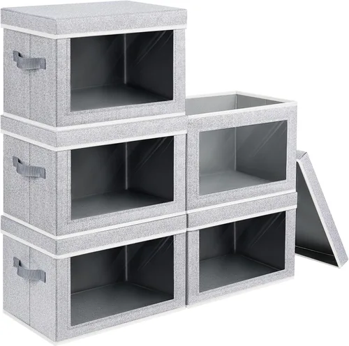 Miniatura 49 de Homsorout Contenedores de almacenamiento con tapas, organizadores pequeños de tela con ventana, contenedores de almacenamiento plegables para ropa