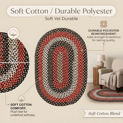 Miniatura 6 de Super Area Rugs Alfombra trenzada ovalada ovalada de 2 x 3 pies, color negro, rojo y marrón, para cocinas y baños estilo granja