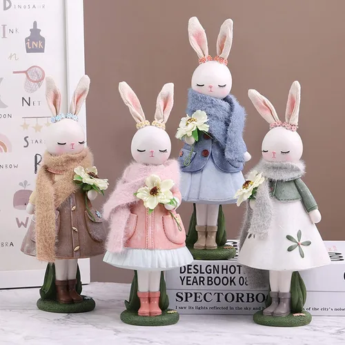 Miniatura 4 de Lindas figuras de resina de conejita con bufanda, estilo de dibujos animados, estatuas coleccionables, decoraciones de escritorio, decoración