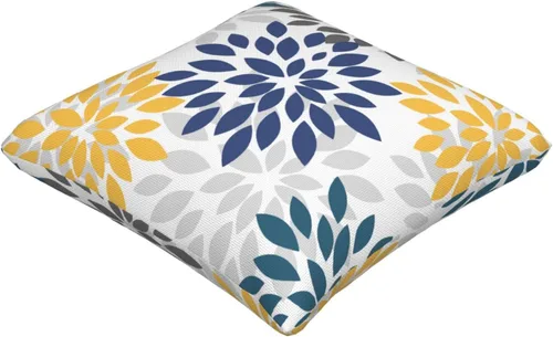 Miniatura 8 de Fundas de almohada azul marino y amarillo de 18 x 18 pulgadas, color verde azulado y gris, funda de almohada moderna con flores de dalia, 2 piezas