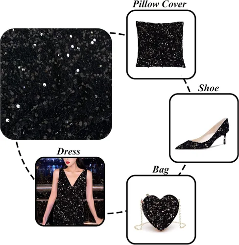 Miniatura 6 de Tela de lentejuelas negras de terciopelo de 1 yarda de largo, tela de lino brillante para coser, tela de spandex de terciopelo para vestido